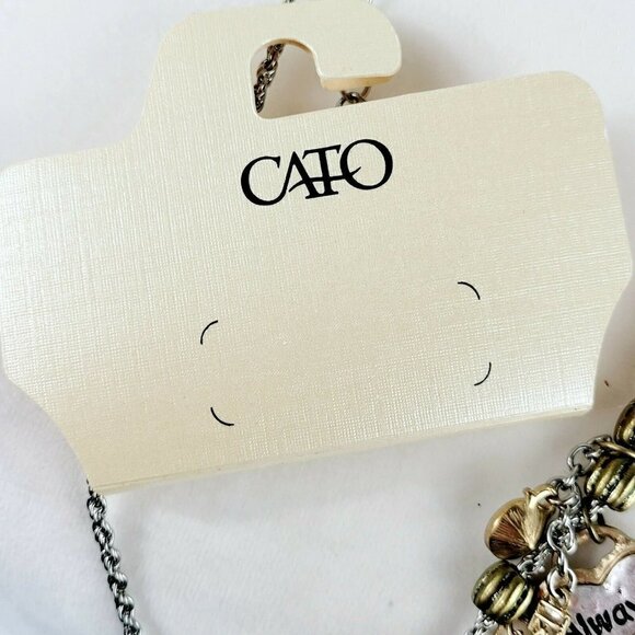 Cato Charm Necklace 2 Tone Silver & Gold Rope Chain Heart Bird Cross Key Tassel - Picture 7 of 7